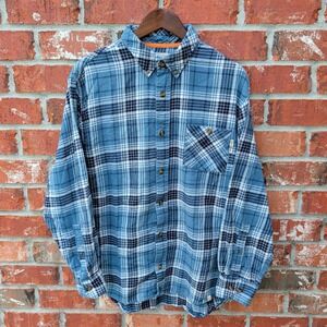 Field‎ Stream Flannel Shirt Mens XL Blue White Plaid Cotton Button Down Pocket